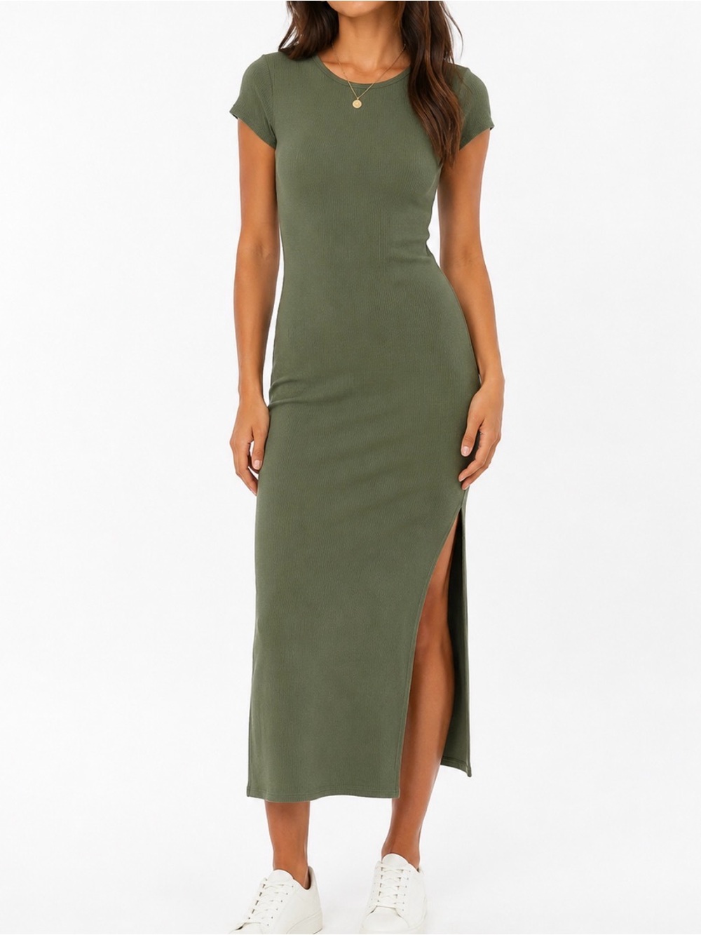 Forever 21 Bodycon Ribbed, Short Sleeve, Side Slit Dress